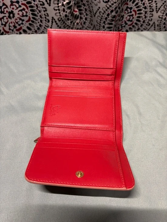 Christian Louboutin Macaron Spiked Trifold Wallet Nude Pink Gold Studs - Picture 6 of 9